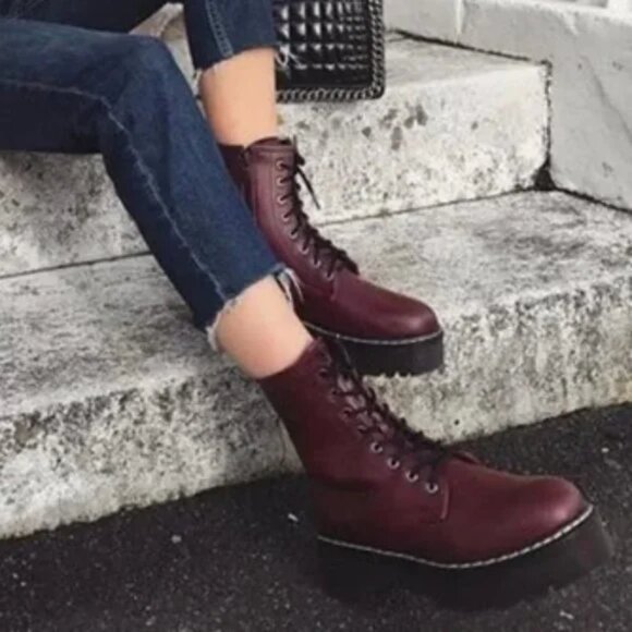 Sincerly Jules Shoes - Sincerely Jules Burgundy Dark Red Lug Soles Combat Boots Booties Shoes